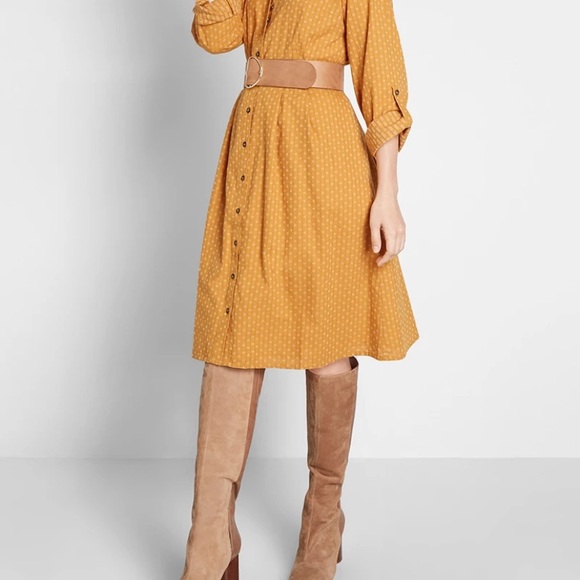 ModCloth Mustard Shirt Dress Size 2 - Picture 3 of 15